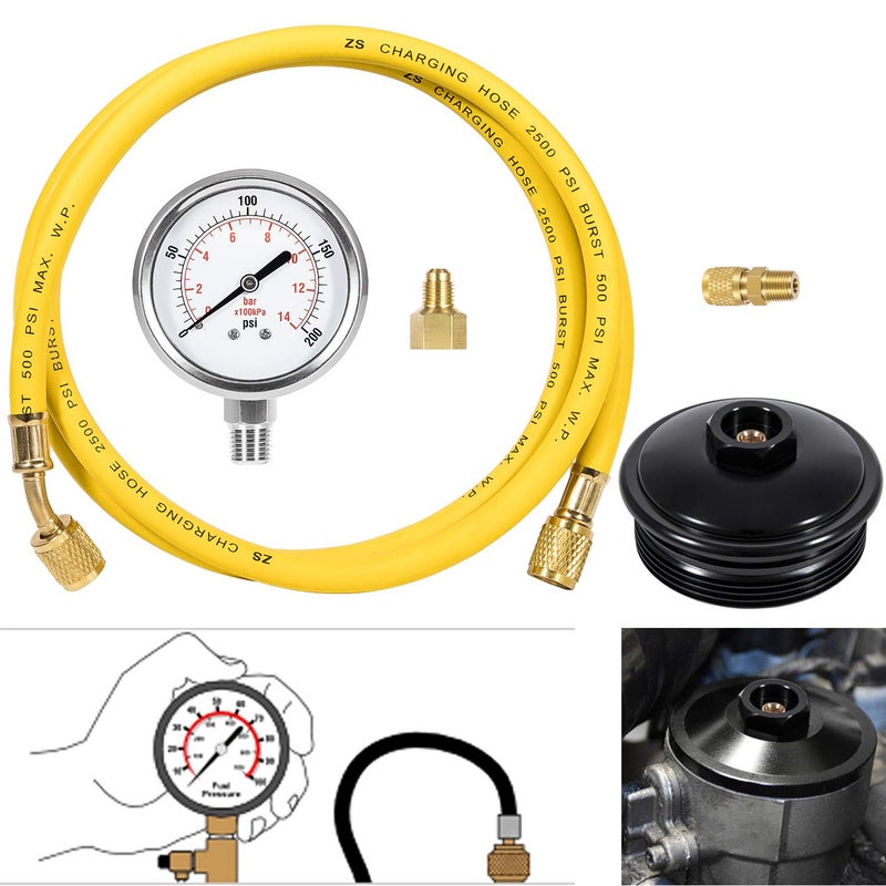Bonbo Fuel Pressure Test Kit + Billet Aluminum Fuel Filter Cap for Power Stroke 6.0L Diesel F250 F350 F450 F550 F650 F750 Excursion 2003-2007 - Image 1